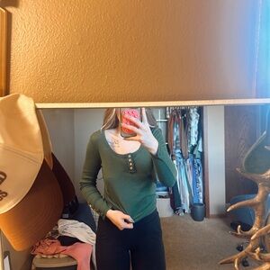 Green Long Sleeve Henley Top